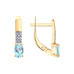 Cercei din aur roșu cu pietre Cubic Zirconia Incolor, Topaz albastru