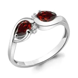 Inel din aur alb cu Cubic Zirconia Incolor, Granat