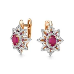 Серьги из красного золота с камнями Бриллиант, Рубин