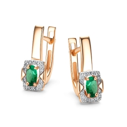 Серьги из красного золота с камнями Бриллиант, Изумруд