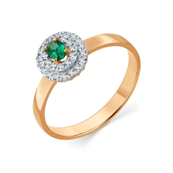 Inel din aur roșu cu pietre Diamant, Smarald