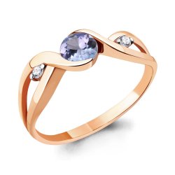 Inel din aur roșu cu pietre Diamant, Tanzanit