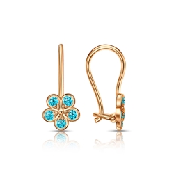 Cercei p-u copii din aur roșu cu pietre Cubic Zirconia Albastru