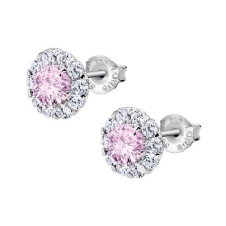 Cercei Pusete din argint  cu pietre Cubic Zirconia Incolor, Cubic Zirconia Roz