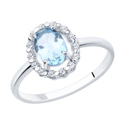 Inel din aur alb cu pietre Cubic Zirconia Incolor, Topaz albastru