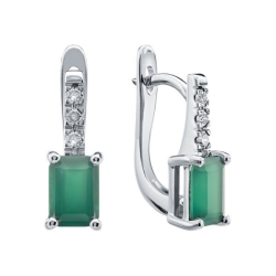 Cercei din aur alb cu pietre Diamant, Agat verde