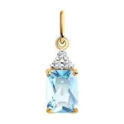Pandantiv din aur roșu cu Cubic Zirconia Incolor, Topaz albastru