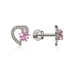 Cercei Pusete din argint  cu pietre Cubic Zirconia Incolor, Cubic Zirconia Roz