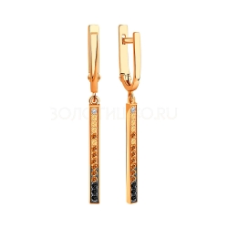 Серьги Длинные из красного золота с камнями Бриллиант,  и Бриллиант коньяк