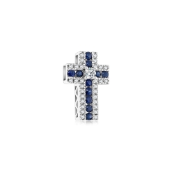 Крестик из белого золота с камнями Бриллиант, Сапфир