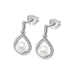 Cercei Pusete din argint cu Cubic Zirconia Incolor, Perla Albă