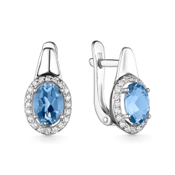 Серьги из белого золота с камнями Фианит, Топаз London