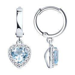 Серьги Конго из серебра с камнями Фианит, Топаз голубой