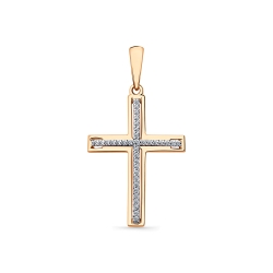 Крестик из белого и красного золота с камнями Бриллиант