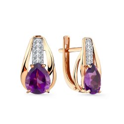 Cercei din aur roșu cu pietre Cubic Zirconia Incolor, Ametist