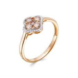 Кольцо из красного золота с камнями Бриллиант, Бриллиант коньяк