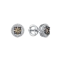 Cercei Pusete din aur alb cu Diamant, Diamant Cognac