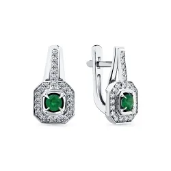 Серьги из белого золота с камнями Бриллиант, Изумруд