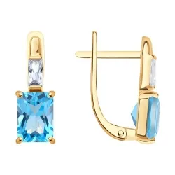 Cercei din aur roșu cu Cubic Zirconia Incolor, Topaz albastru