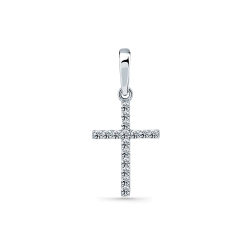 Крестик из белого золота с камнями Бриллиант