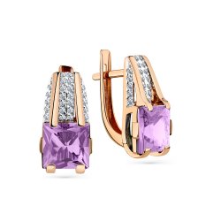 Серьги из красного золота с камнями Фианит, Аметист