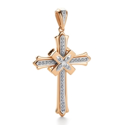 Крестик из красного золота с камнями Бриллиант