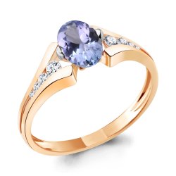 Inel din aur roșu cu pietre Diamant, Tanzanit
