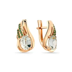 Cercei din aur roșu cu Cubic Zirconia Verde, Prasiolit