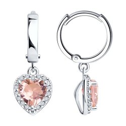 Cercei Creole din argint  cu pietre Cubic Zirconia Incolor, Sital Sintetic Roz