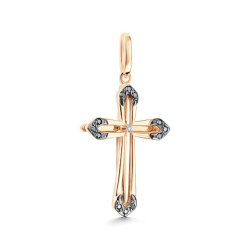Крестик из красного золота с камнями Бриллиант, Черный бриллиант