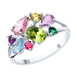 Inel din argint  cu pietre Cubic Zirconia Colorat, Ametist și Topaz Swiss