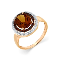 Inel din aur roșu cu pietre Cubic Zirconia Incolor, Cubic Zirconia Roșu și Cuarț Coniac