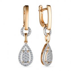 Серьги Длинные из красного золота с камнями Бриллиант