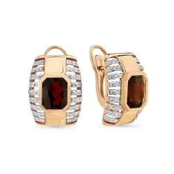Серьги из красного золота с камнями Фианит, Гранат