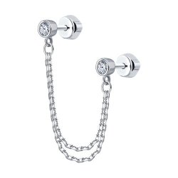 Серьга Одиночная из серебра с камнями Фианит