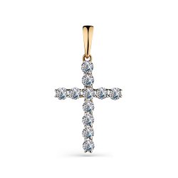Cruce din aur roșu cu pietre Cubic Zirconia Incolor