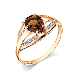 Inel din aur roșu cu pietre Cubic Zirconia Incolor, Cuarț Coniac