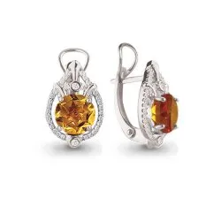 Cercei din aur alb cu Cubic Zirconia Incolor, Citrin