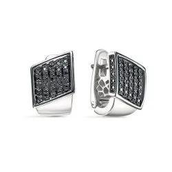 Серьги из белого золота с камнями Черный бриллиант