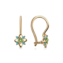 Cercei p-u copii din aur roșu cu pietre Cubic Zirconia Albastru, Cubic Zirconia Verde