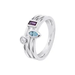 Inel din argint cu Cubic Zirconia Incolor, Cubic Zirconia Albastru și Cubic Zirconia Liliachiu