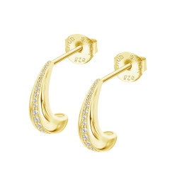 Cercei Pusete din argint placat cu aur  cu pietre Cubic Zirconia Incolor