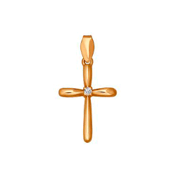 Cruce din aur roșu cu pietre Cubic Zirconia Incolor