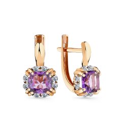 Серьги из красного золота с камнями Фианит, Аметист