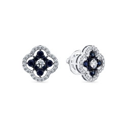 Cercei Pusete din aur alb cu pietre Diamant, Safir