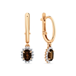 Cercei Suspendați din aur roșu cu pietre Cubic Zirconia Incolor, Cuarț fumuriu