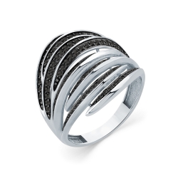 Inel din aur alb cu pietre Cubic Zirconia Negru
