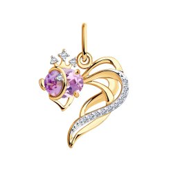 Подвеска из красного золота с камнями Фианит, Аметист