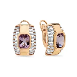 Cercei din aur roșu cu Cubic Zirconia Incolor, Ametist