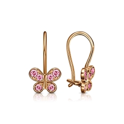 Cercei p-u copii din aur roșu cu pietre Cubic Zirconia Roz